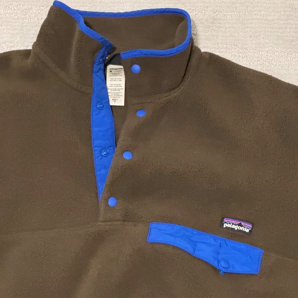 Patagonia Synchilla Mens Medium Brown Blue Snap-T Fleece Pullover - Picture 3 of 7